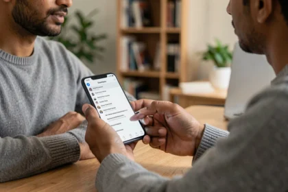 Homme utilisant une application de presse-papier avec historique sur smartphone Android