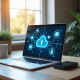 Bureau moderne avec ordinateur et plantes pour la securite digitale