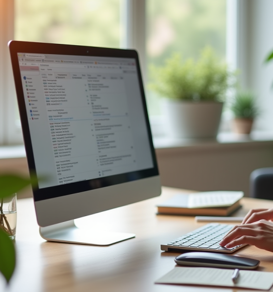 Bureau moderne avec ordinateur pour organiser emails