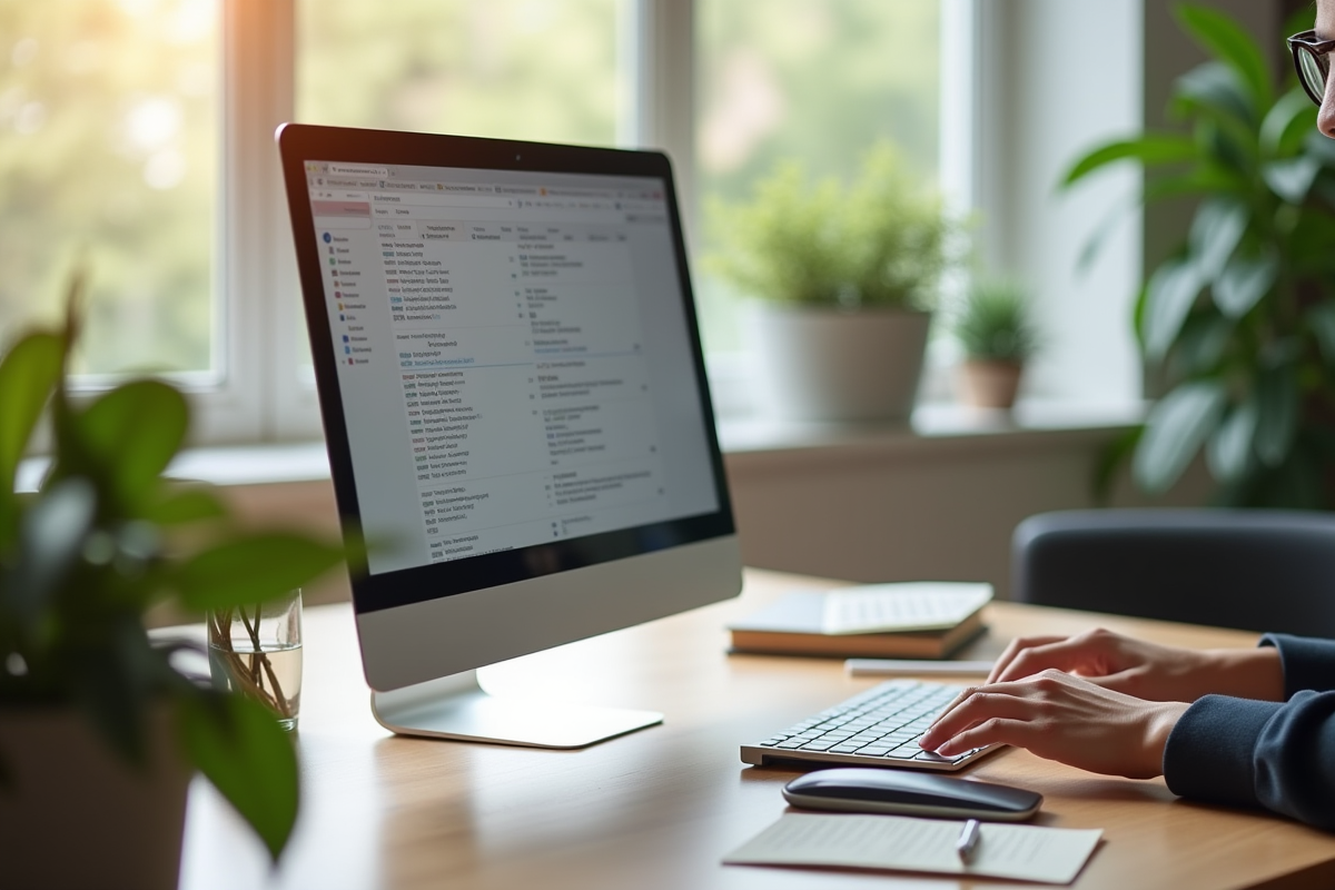 Bureau moderne avec ordinateur pour organiser emails