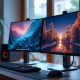 Bureau moderne avec deux écrans 1080p et 4K lumineux