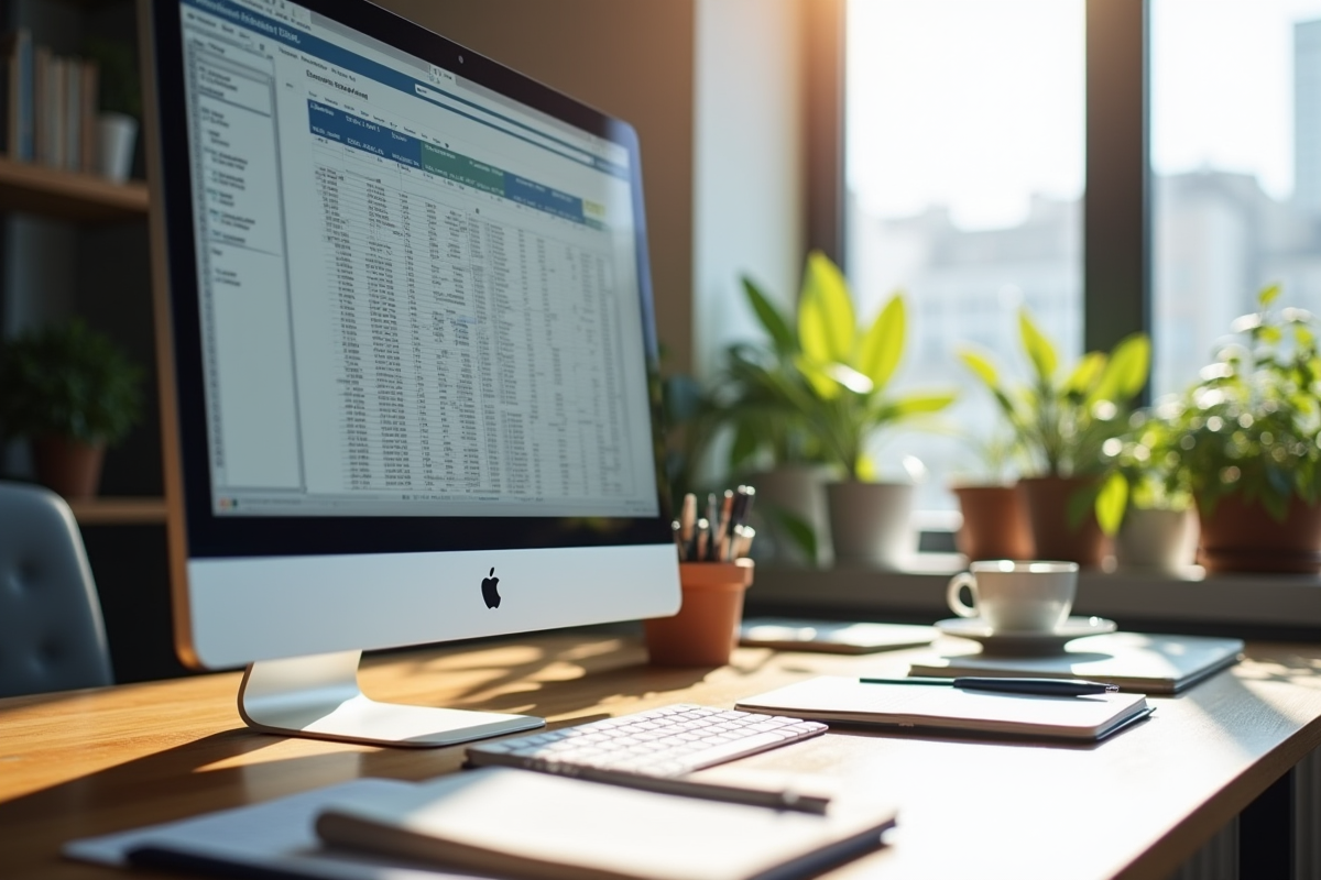 Bureau moderne avec ordinateur et cahiers lumineux