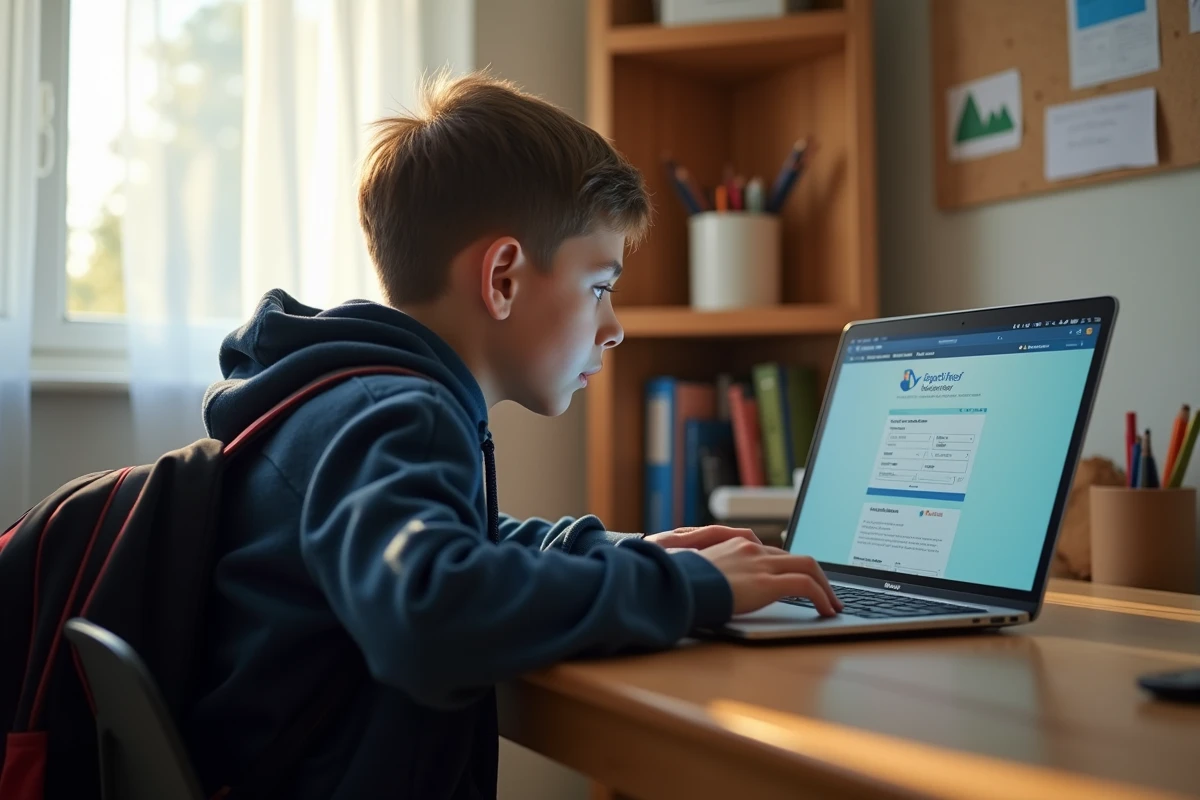 Collégien concentré utilisant l'ENT 41 sur un ordinateur portable dans sa chambre