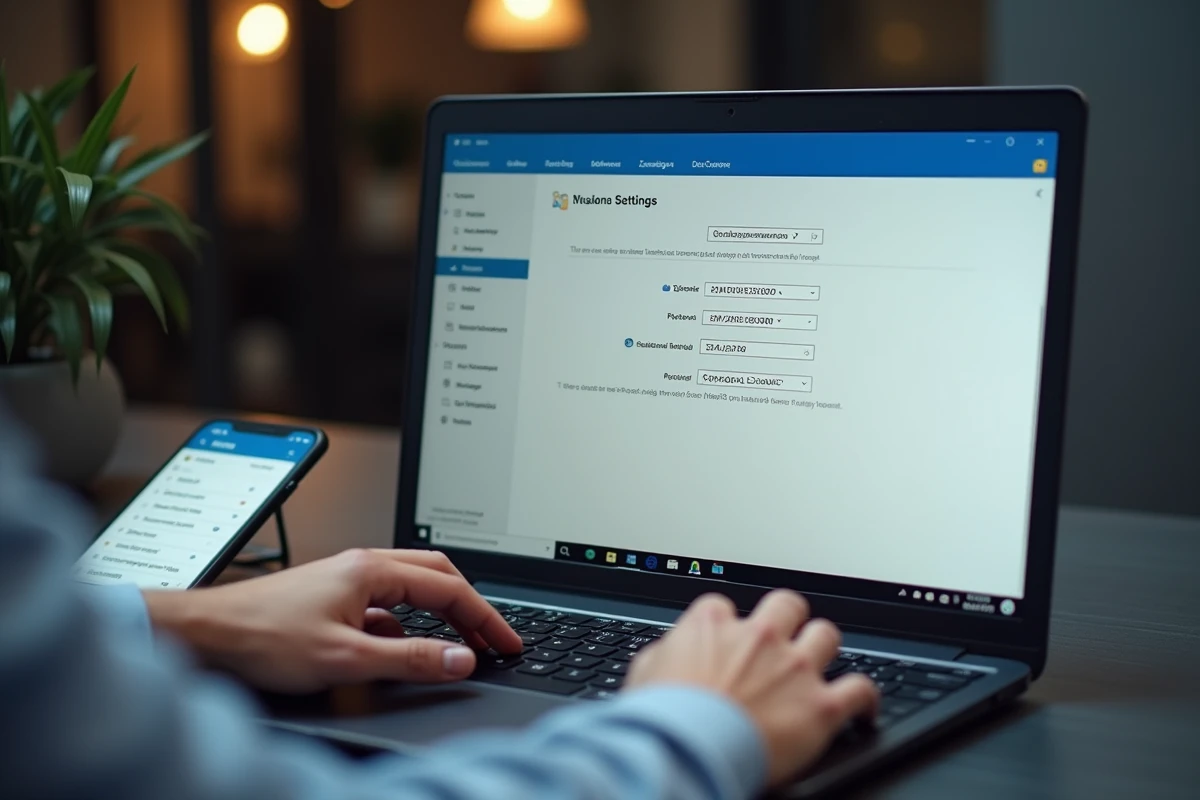 Gros plan sur l'écran de configuration IMAP Zimbra dans Outlook avec les paramètres du serveur de messagerie de Cherbourg
