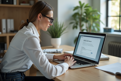 Femme en bureau vérifiant un audit de site web