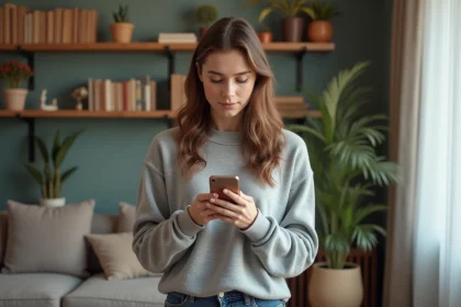 Jeune femme préparant son téléphone pour le trade-in