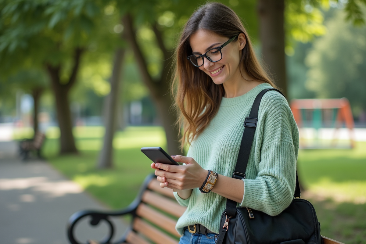 Femme teste un GPS fait maison dans un parc