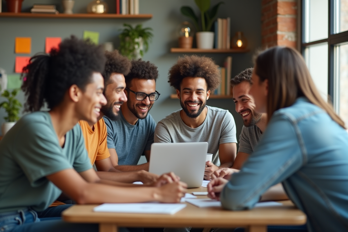 Groupe de jeunes adultes collaborant dans un bureau créatif
