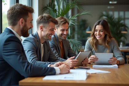 Groupe de jeunes professionnels collaborant en réunion
