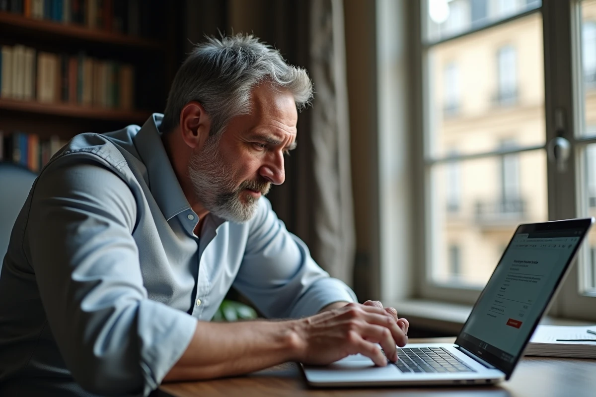 Homme professionnel face à une erreur de connexion sur une messagerie webmail professionnelle à Versailles