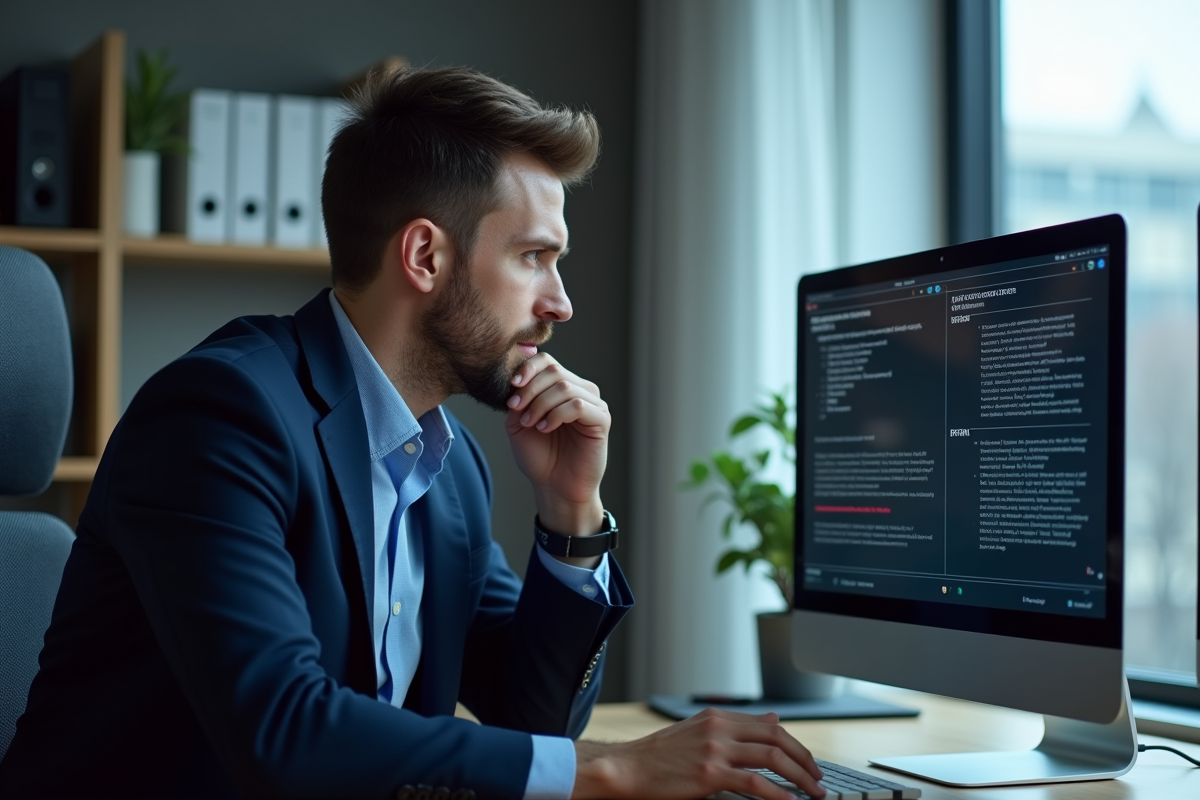 Jeune homme en bureau compare diagrammes VPN et IPsec