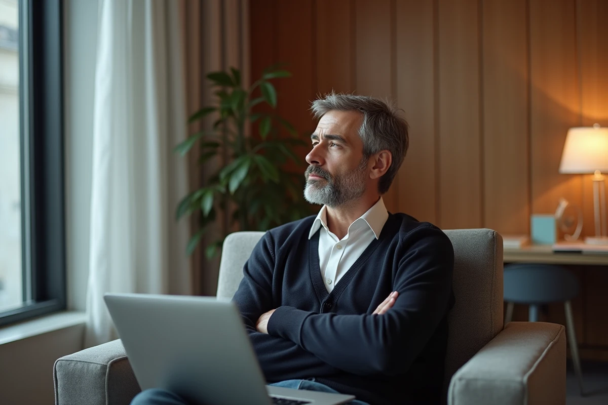 Homme détendu dans un espace de travail moderne et calme