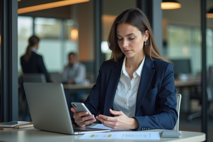 Jeune femme professionnelle utilisant un ordinateur au bureau