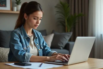 Jeune femme convertissant un JPEG en PDF sur son ordinateur