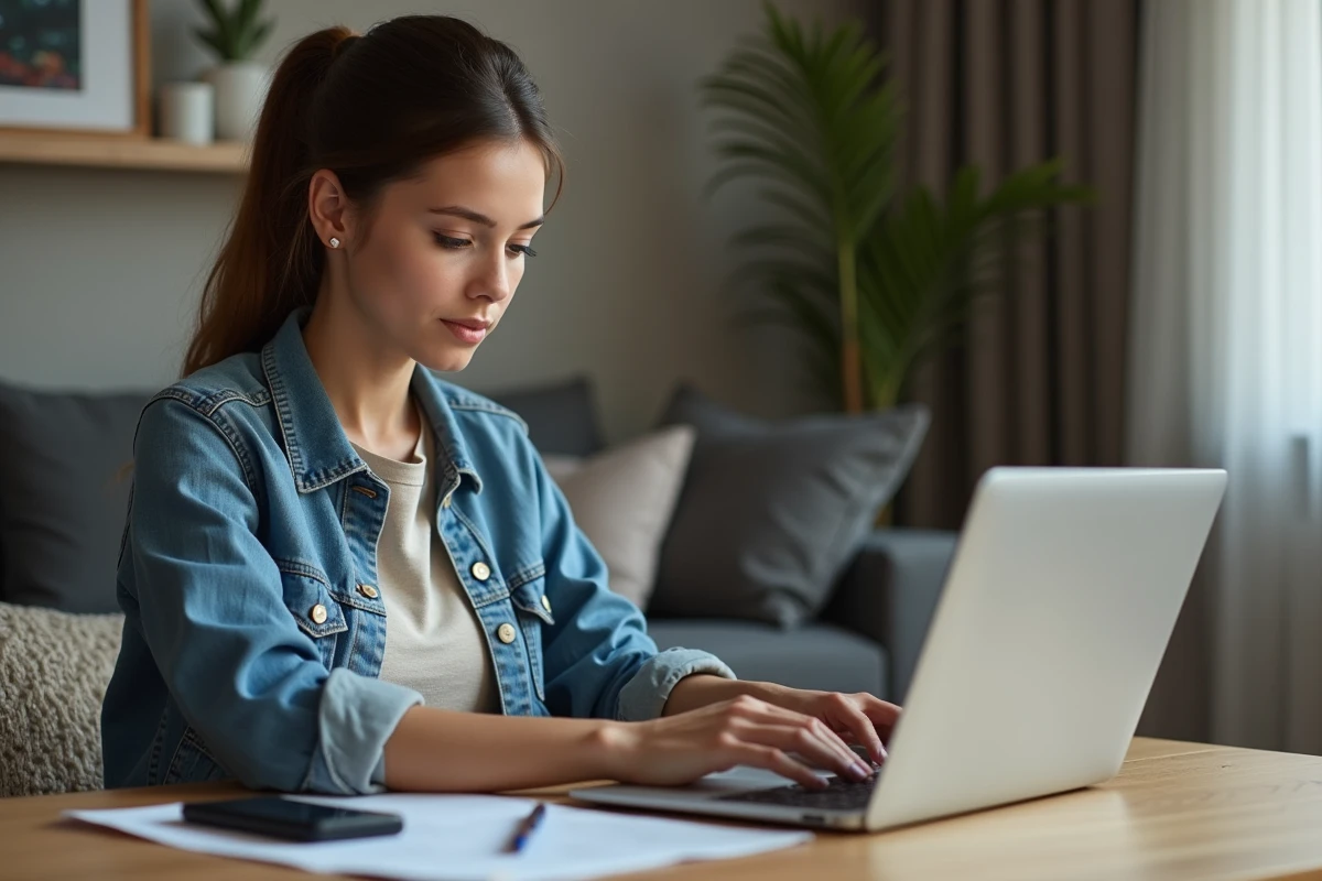 Jeune femme convertissant un JPEG en PDF sur son ordinateur