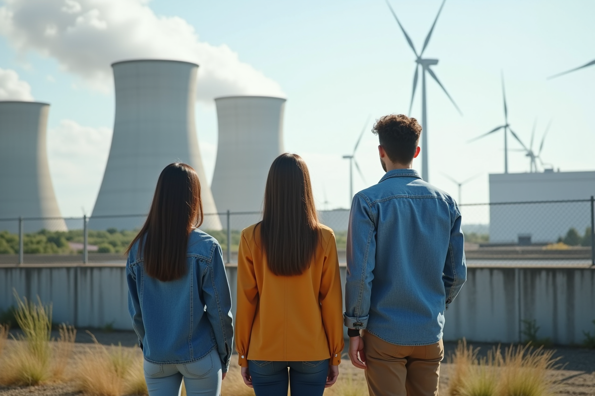 Jeunes observant les tours de refroidissement du data center