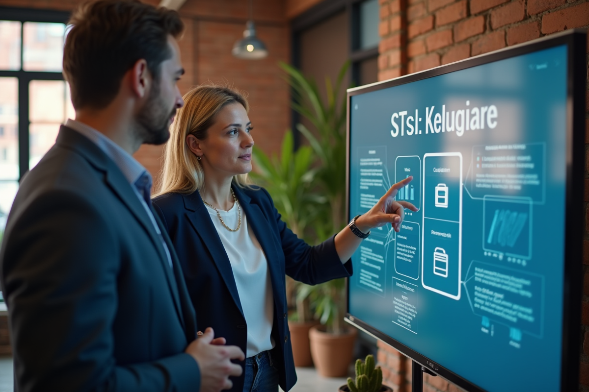 Manager marketing expliquant un diagramme digital