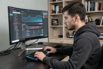 Utilisateur ajustant les paramètres de ventilateurs dans Armory Crate ASUS sur un PC gaming silencieux