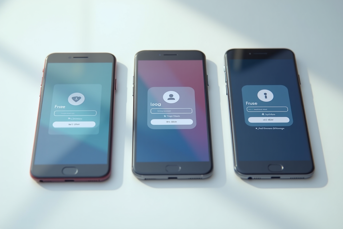 Trois smartphones affichant des écrans de connexion email sécurisés